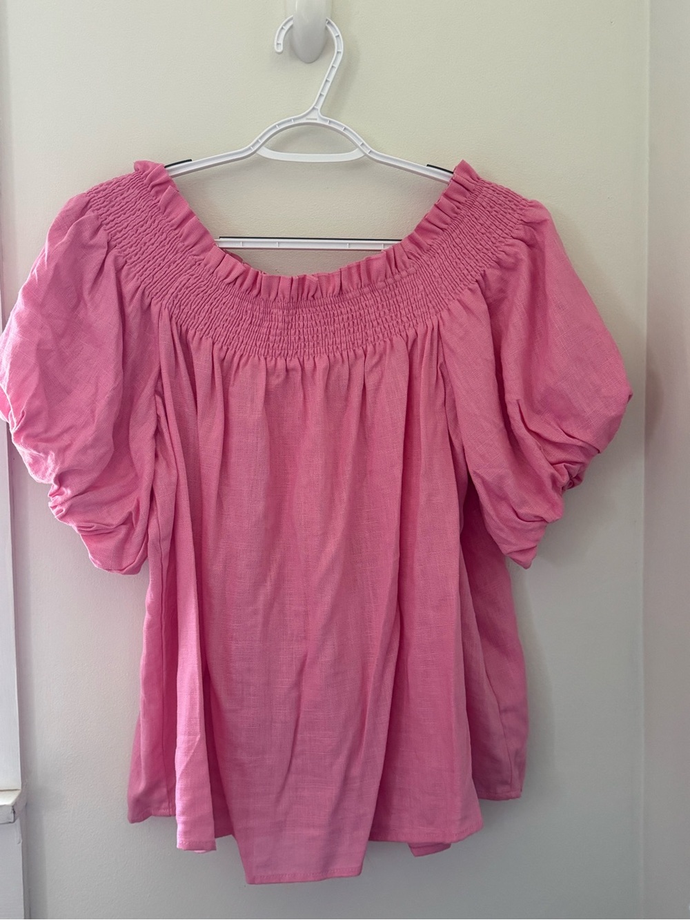 CeCe Pink Smocked Square-Neck Puff Sleeve Blouse